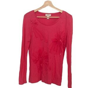 Loft‎ Pink Flower Long Sleeve T Shirt Size M